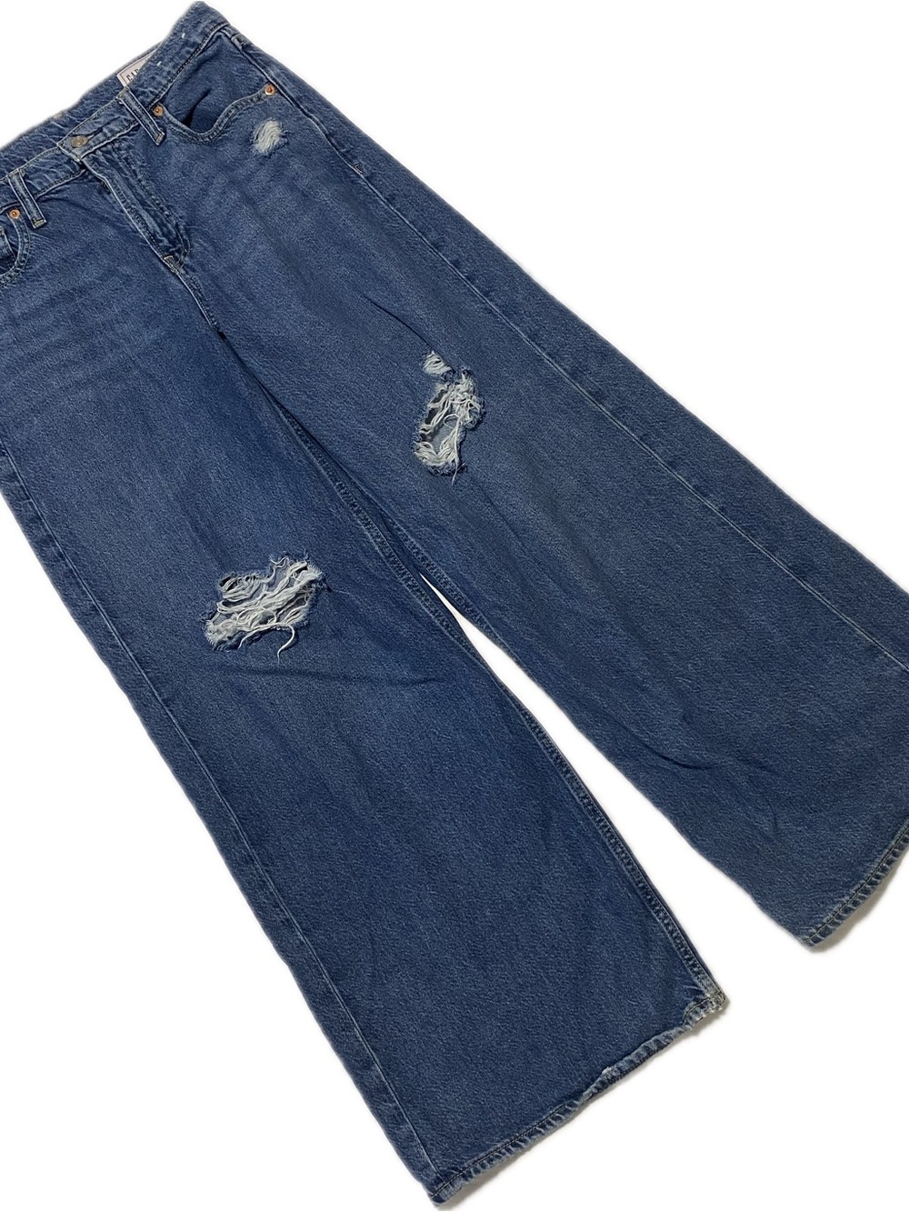 GAP Dark Blue Distressed Wide Leg Jeans